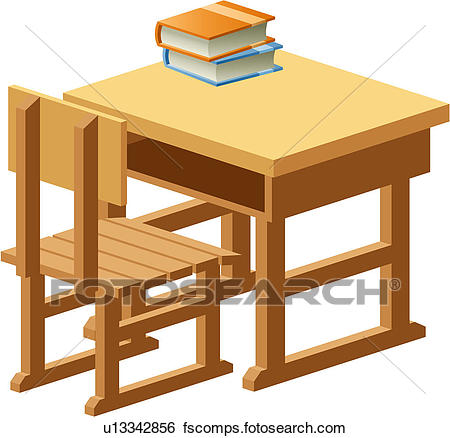 450x438 Clip Art Of Object, Table, School, Wooden, Book, Chair U13342856