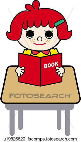 267x470 Clipart Of Reading, Schoolkid, Holding, Desk, Book, School