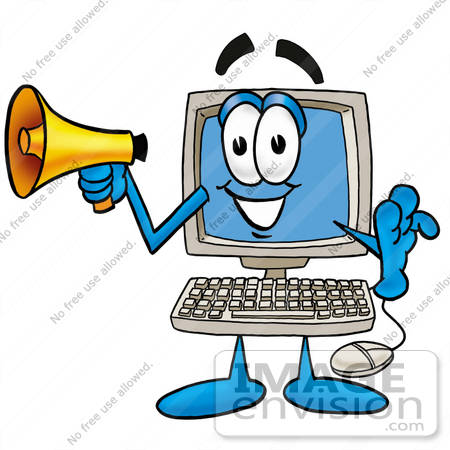 450x450 Cliprt Graphic Of Desktop Computer Cartoon Character Holding