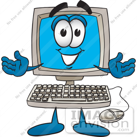 450x450 Clip Art Graphic Of A Friendly Desktop Computer Cartoon Character