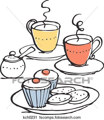 408x470 Clipart Of Tea And Dessert Against White Background Kch0231