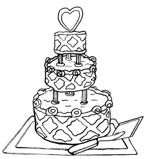 620x628 Wedding Cake Clipart Black And White