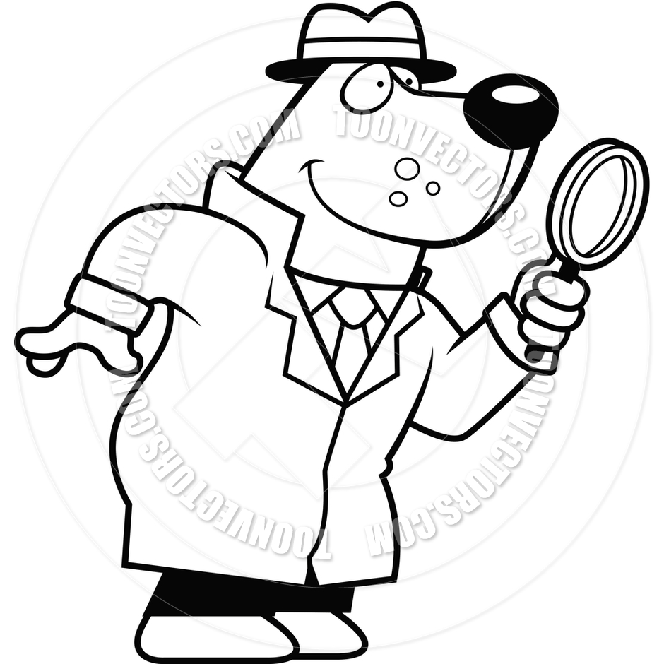 940x940 Cartoon Bear Detective (Black And White Line Art) By Cory Thoman