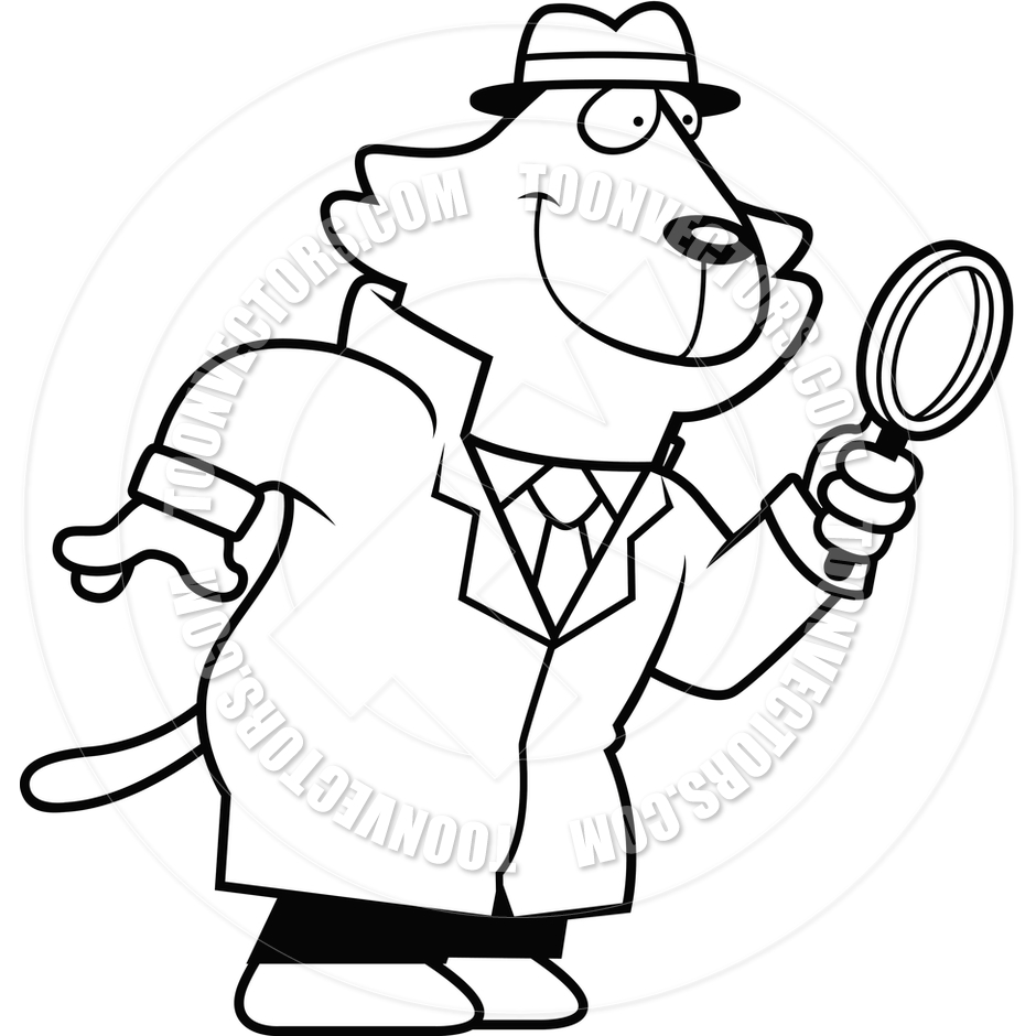 940x940 Cartoon Cat Detective (Black And White Line Art) By Cory Thoman
