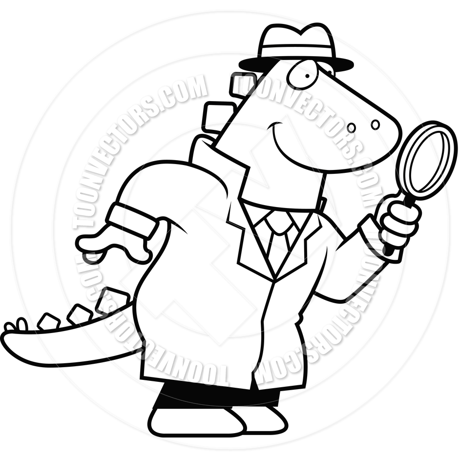 940x940 Cartoon Dinosaur Detective (Black And White Line Art) By Cory