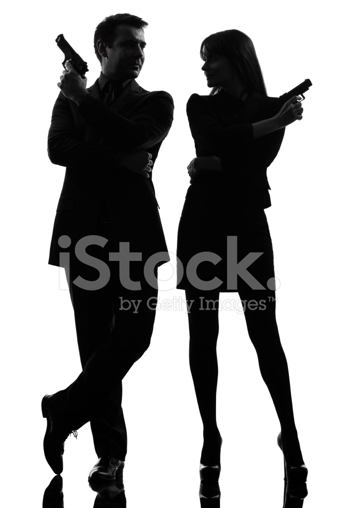 682x1024 Couple Woman Man Detective Secret Agent Criminal Silhouette Stock