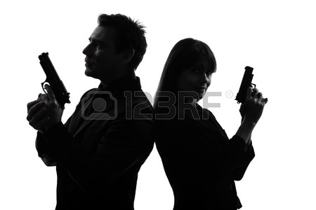 450x300 Couple Woman Man Detective Secret Agent Criminal With Gun