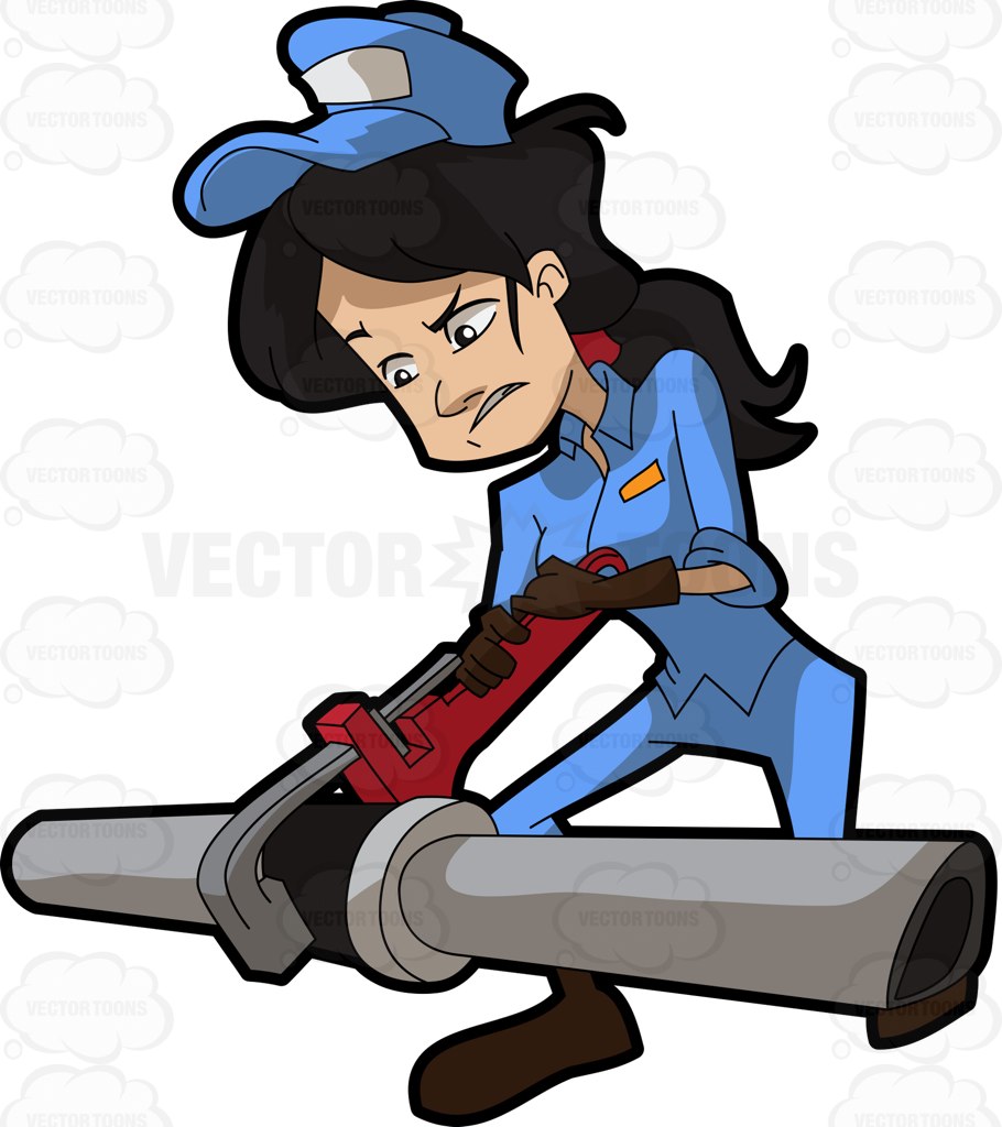 910x1024 A Female Plumber Trying To Free Up A Pipe