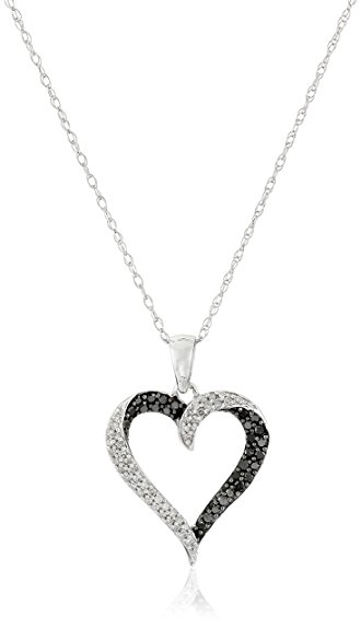 330x575 10k White Gold Black Amp White Diamond Heart Pendant