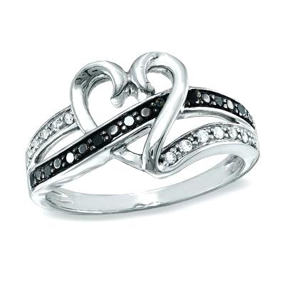 400x400 Black Diamond Heart Ring Black And White Diamond Open Heart Ring
