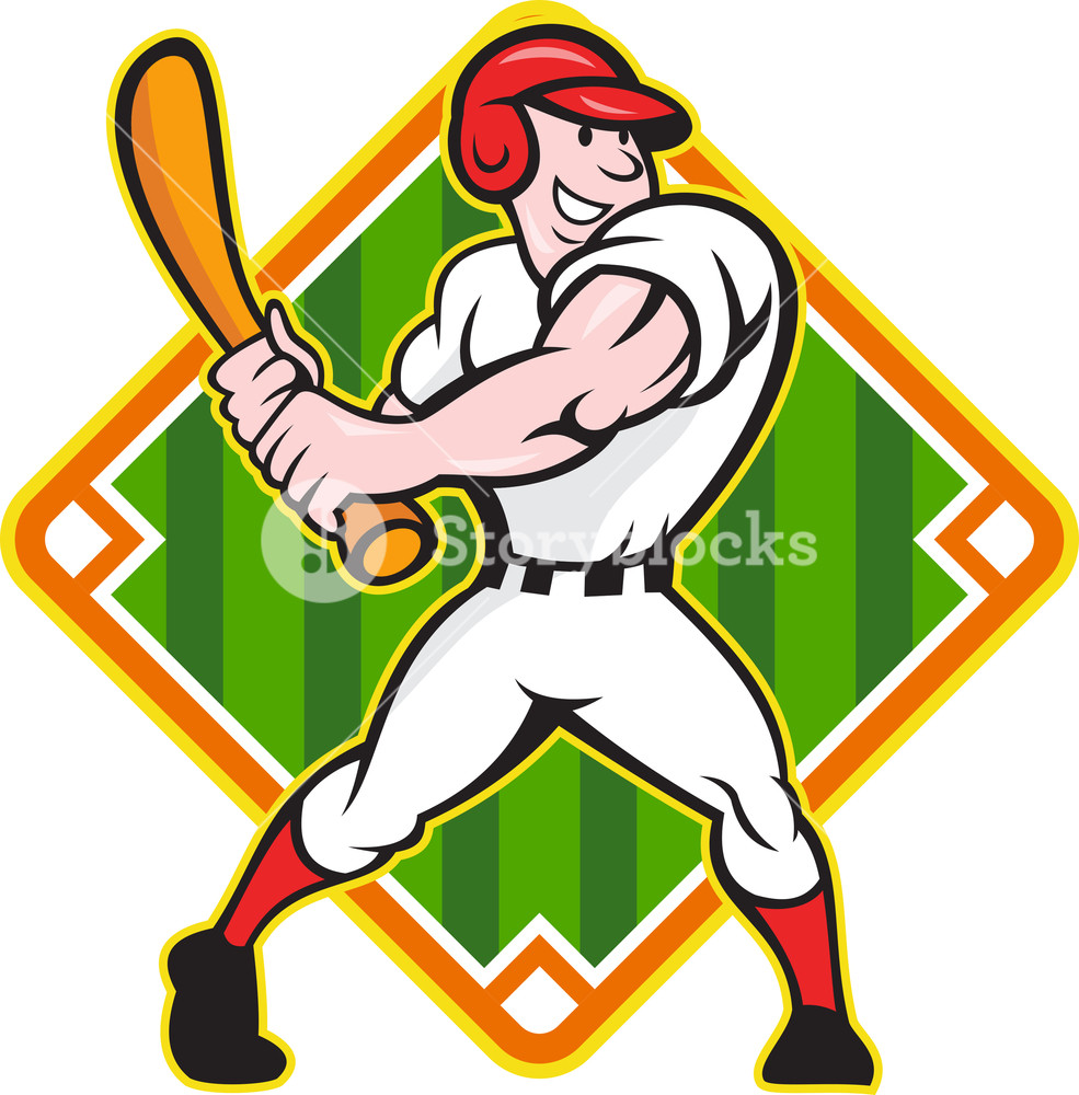 985x1000 Baseball Player Batting Diamond Cartoon Royalty Free Stock Image
