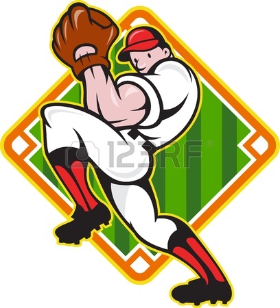 408x450 Cartoon Illustration Of A Baseball Player Pitcher Pitching Ball