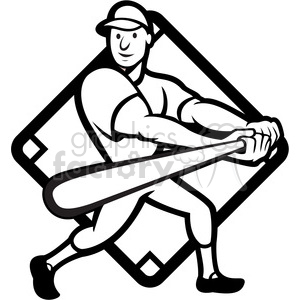 300x300 Royalty Free Black And White Baseball Player Batting Side Low