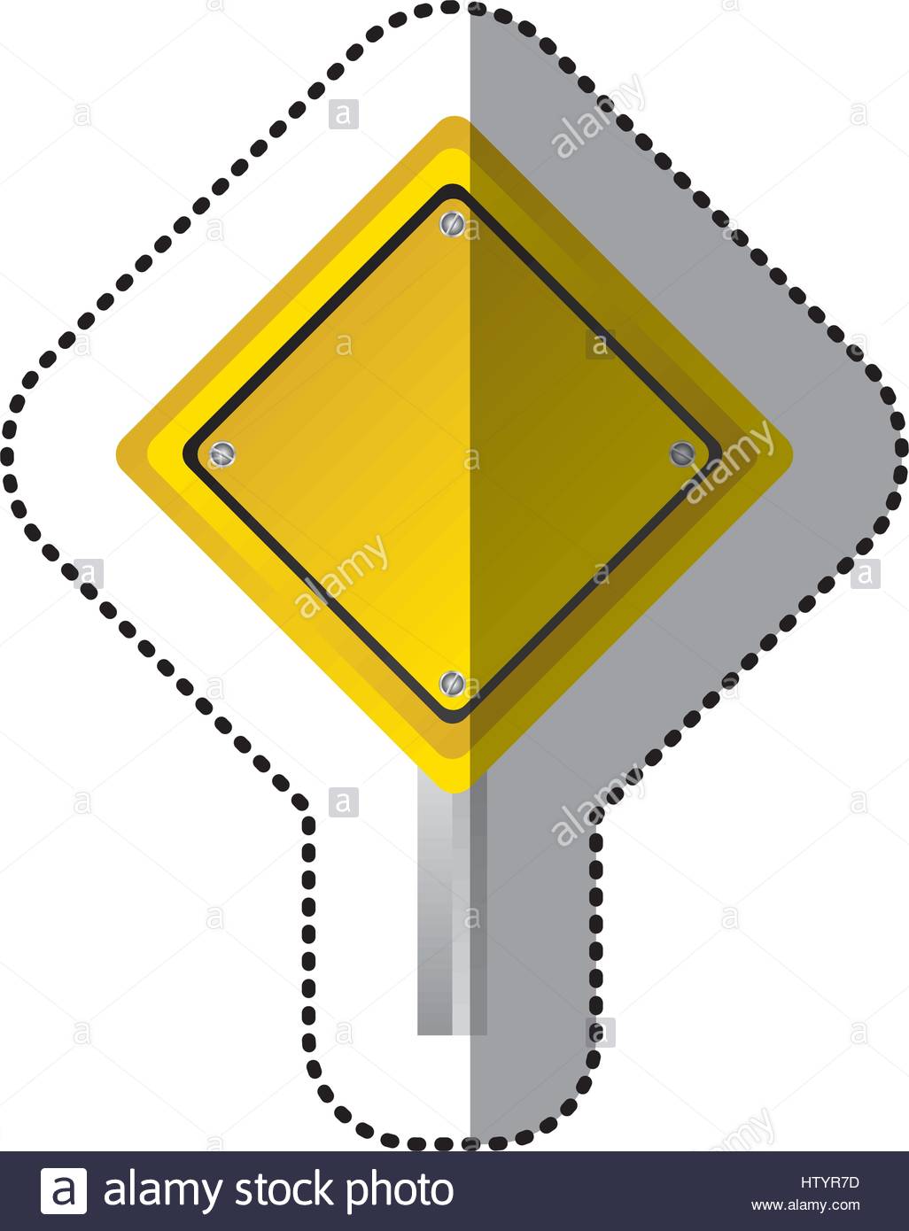 1026x1390 Sticker Yellow Diamond Shape Traffic Sign With Base Pole Stock