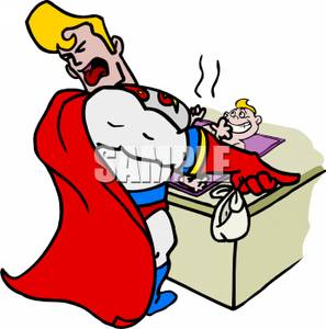 297x300 Superhero Changing A Smelly Diaper On A Baby Clipart Picture