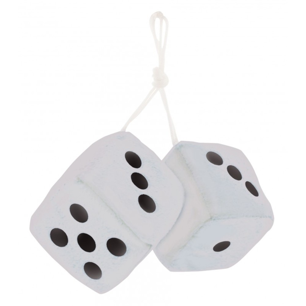 1000x1000 White Plush Fuzzy Mirror Dice W Black Dots ~ Vintage Car Hot Rat