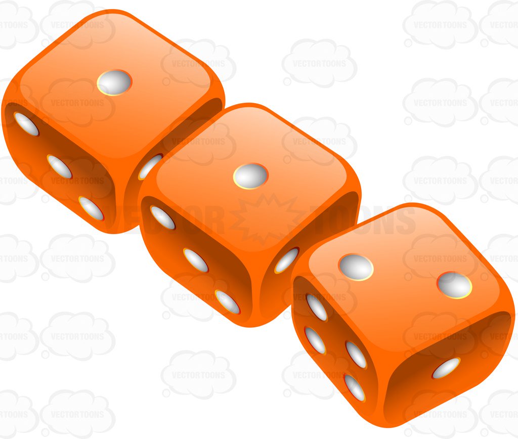 1024x868 Three Glossy Orange Rounded Dice Cartoon Clipart
