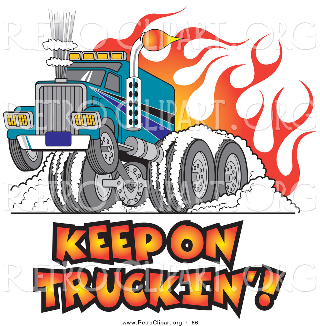 1024x1044 Retro Clipart Of A Tough Big Rig Hot Rod Truck Flaming And Smoking