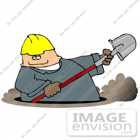 450x450 Man In A Hardhat And Coveralls Digging A Ditch Clipart