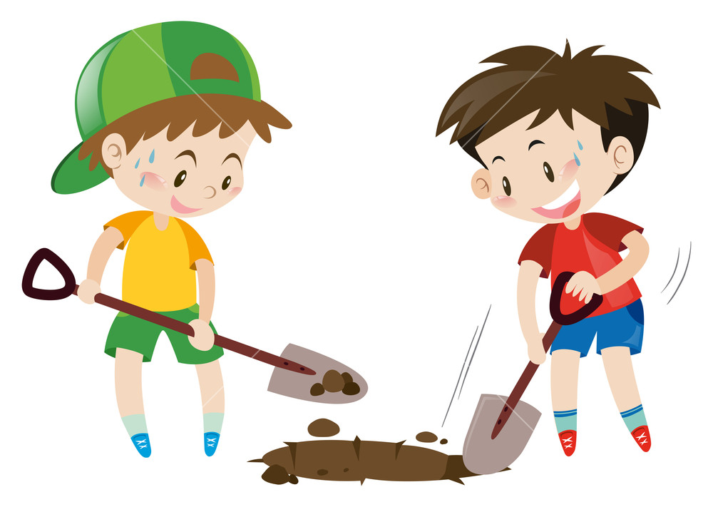 1000x711 Man With Shovel Digging A Hole Illustration Royalty Free Stock