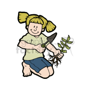 300x300 Royalty Free A Little Girl Holding A Spade Digging Up Weeds 158991