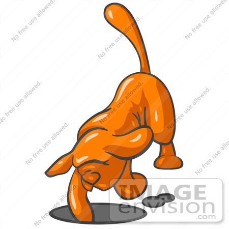 450x450 Clip Art Graphic Of An Orange Hound Dog Digging Out A Hole In