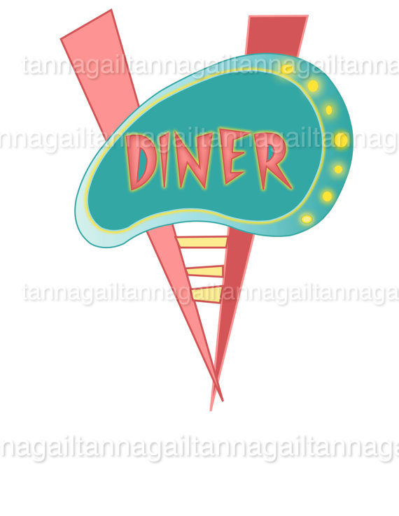 570x738 Retro Clip Art Diner Sign Atomic Style Mid By Digitalfunhouse