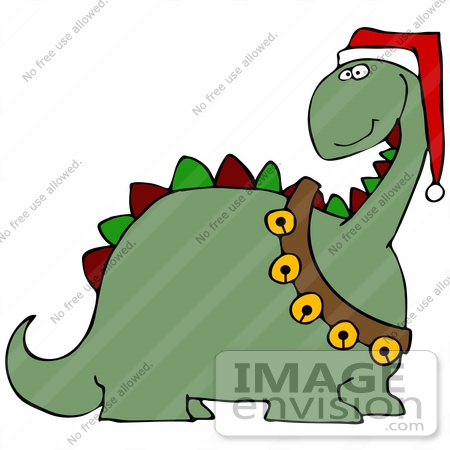 450x450 Clip Art Graphic Of A Festive Christmas Dinosaur With Jingle Bells