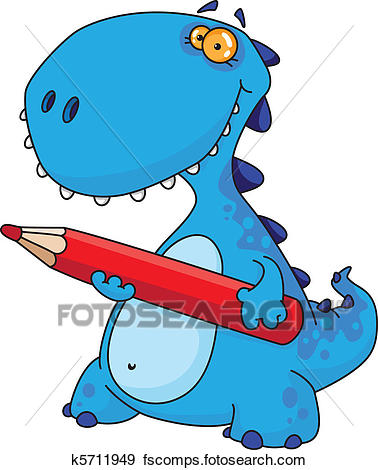 378x470 Clip Art Of Dinosaur With A Pencil K5711949