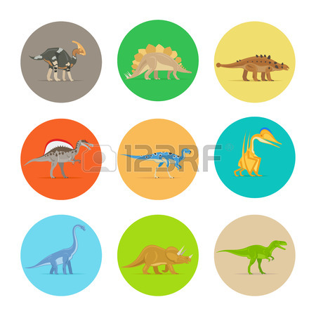 450x450 Dinosaur Icons Vector. Dinosaur Egg And Volcano, Dinosaur Skeleton