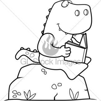 325x325 Cartoon Dinosaur Reading Gl Stock Images
