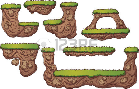 450x288 Cartoon Mossy Rocks And Mushrooms. Clip Art Illustration