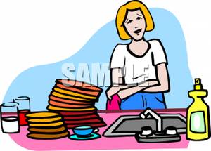300x215 Colorful Cartoon Of A Woman Looking A A Large Stack Of Dirty