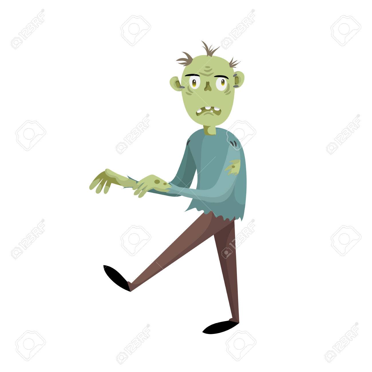 1300x1300 Walking Cartoon Man Disappointed Zombie Character. Halloween