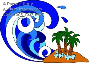 300x212 Art Image Of A Cartoon Tsunami Overtaking An Island