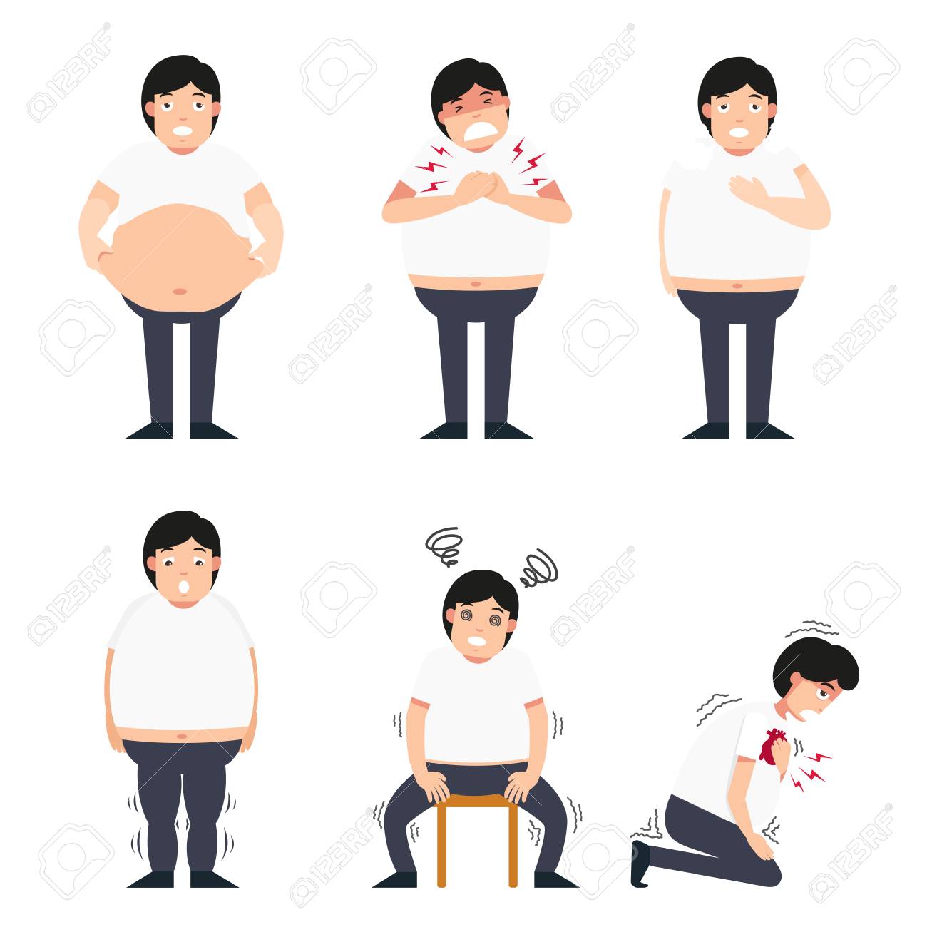 1300x1300 Illustration Of Fat Man With Various Diseases Vector Royalty Free