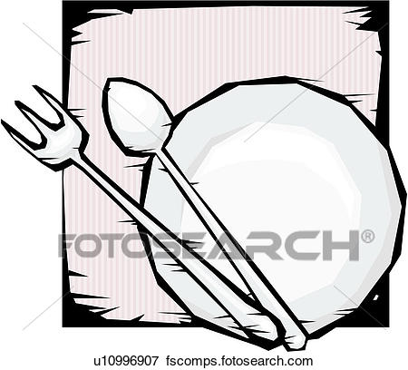 450x408 Clip Art Of Kitchen, Spoon, Dish, Plate, Fork, Tableware U10996907