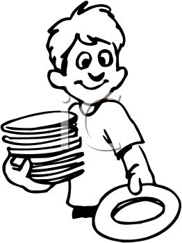 262x350 Black And White Cartoon Of A Boy Helping With The Dishes