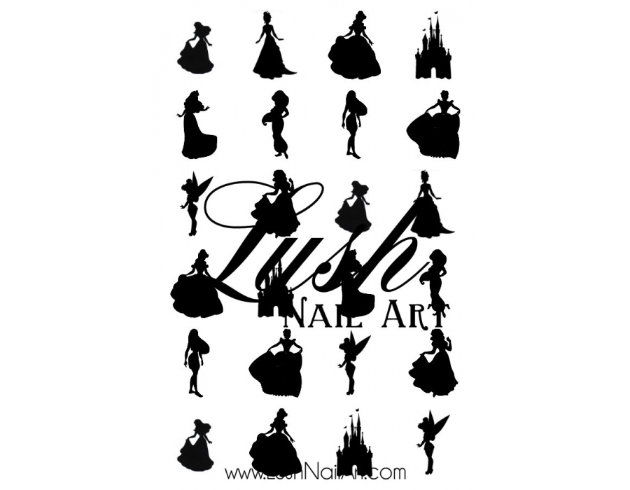 900x700 Princess Black Silhouette Nail Art Water Transfer Decal