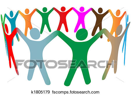 450x328 Clip Art Of Blend Of Diverse Symbol People Of Many Colors Hold