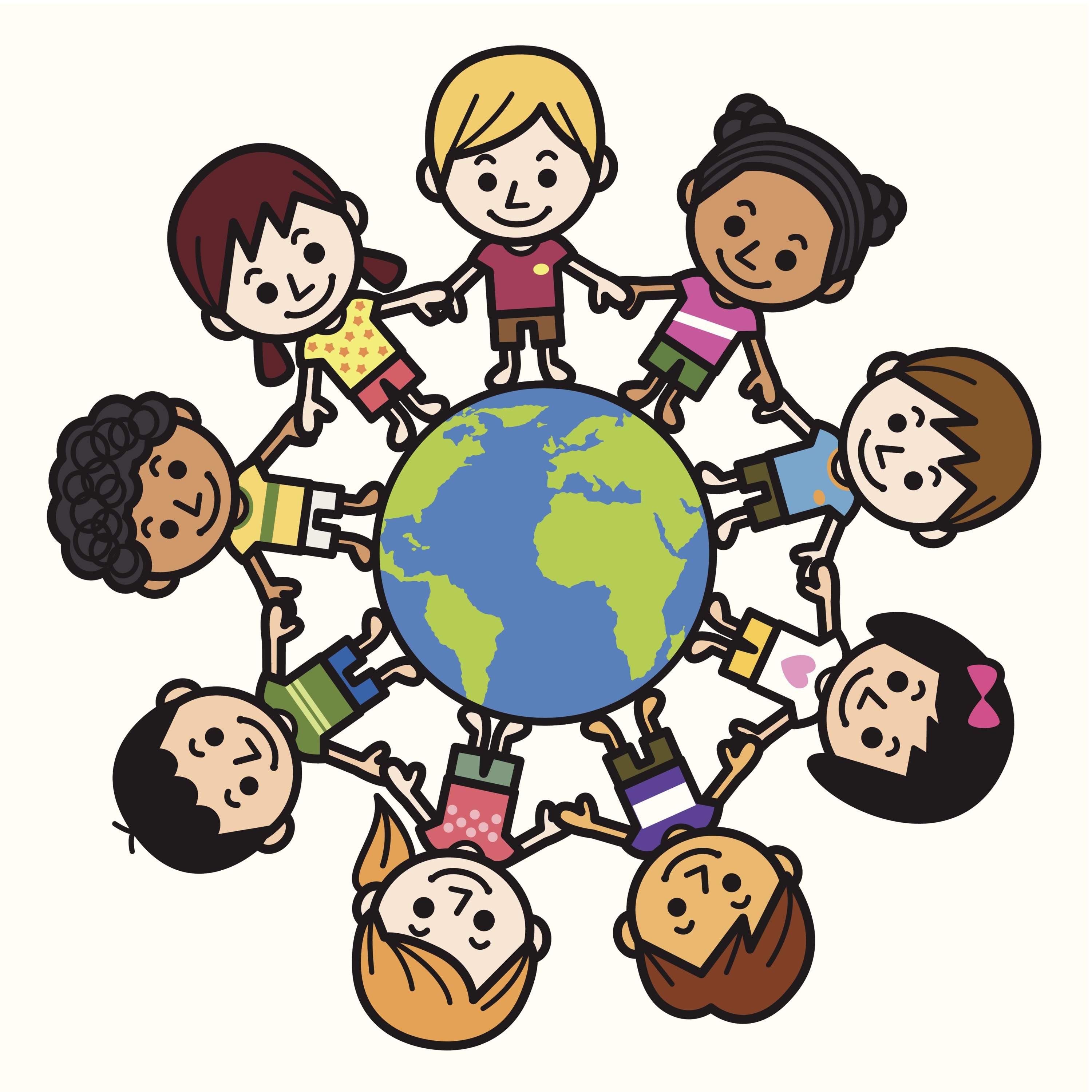 3000x3000 Happy Smiling Multicultural Kids Around The World Clipart