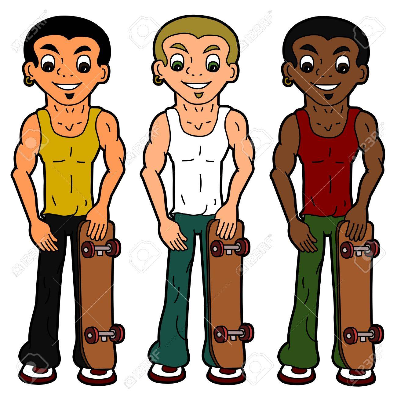 1300x1300 Diverse Cartoon Skater Characters Isolated On A White Background