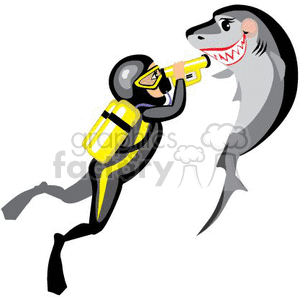 300x300 Royalty Free Scuba Diver Filming A Shark 369893 Vector Clip Art