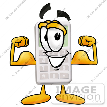450x450 Clip Art Graphic Of A Calculator Cartoon Character Flexing His Arm