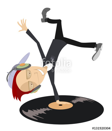 428x500 Cartoon Funny Dj With Headphones On The Head Stands Head Over