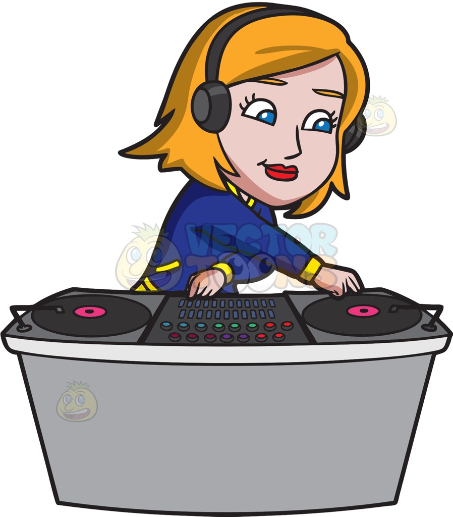 898x1024 A Female Dj Spinning Records Cartoon Clipart