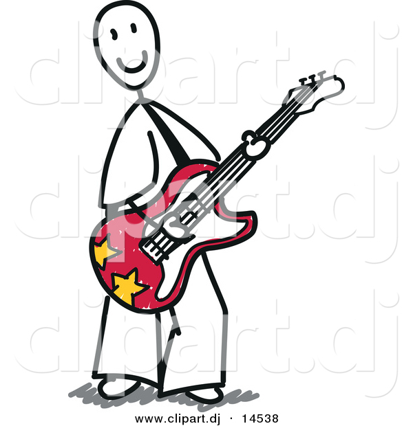 600x620 Vector Clipart Of A Happy Stick Figure Guitarist Playing Tunes By