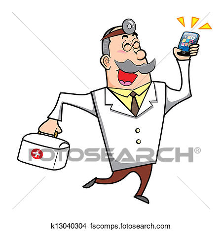 450x470 Clipart Of Cartoon Doctor With First Aid Kit And Mobile Phone