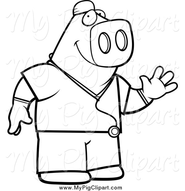 600x620 Swine Clipart Of A Black And White Pig Surgeon Doctor Waving By