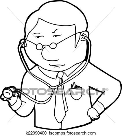 422x470 Clipart Of Serious Doctor Outline K22090400